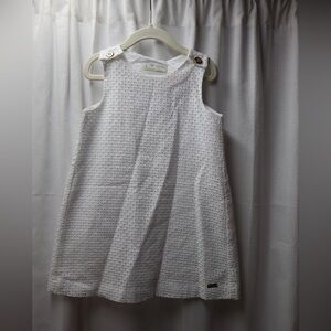 Puli Carrera White Eyelet White Pink Bow Cotton Dress- 5